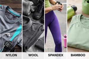 Examples of common sports clothing fabrics including nylon, wool, spandex and bamboo used in athletic apparel