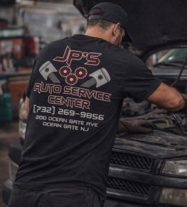 heat transfer logo on work shirt showing durability in real world use